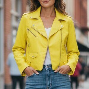 568 WOMENS 3X YELLOW FAUX LEATHER JACKET BY SKY PLUS